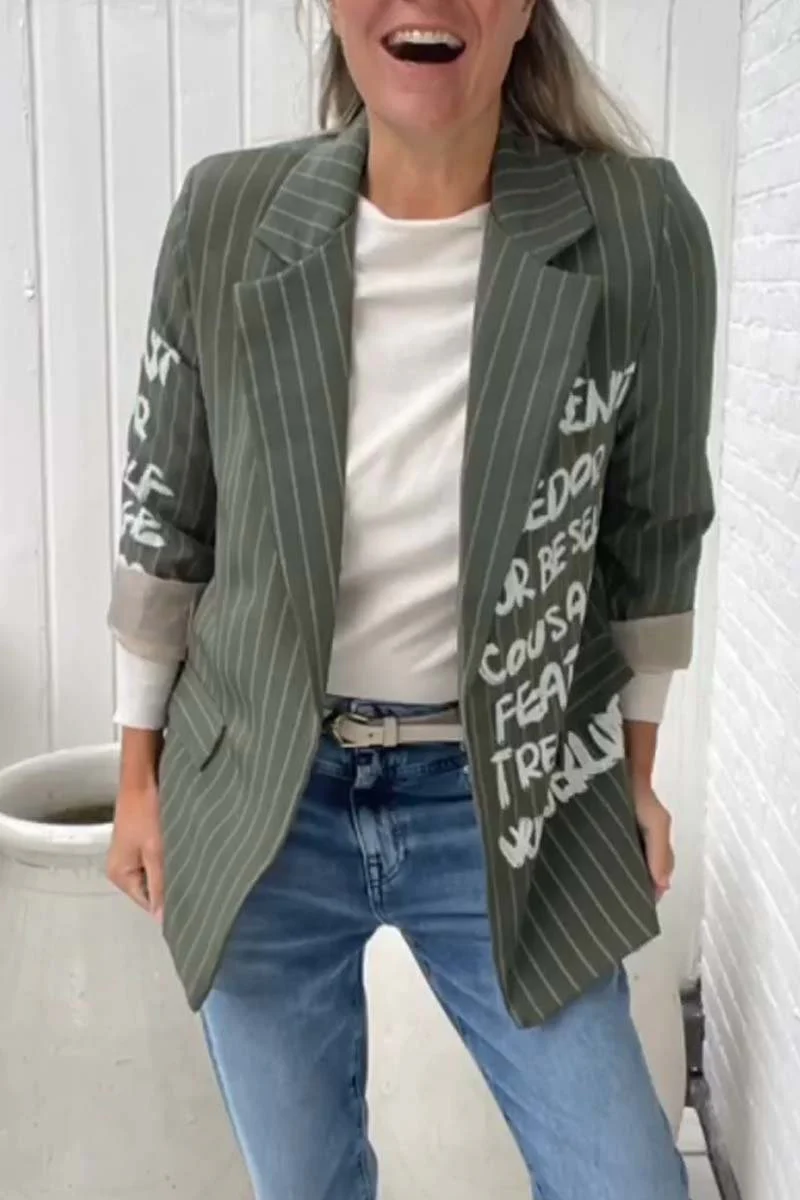 Women's striped letter print blazer