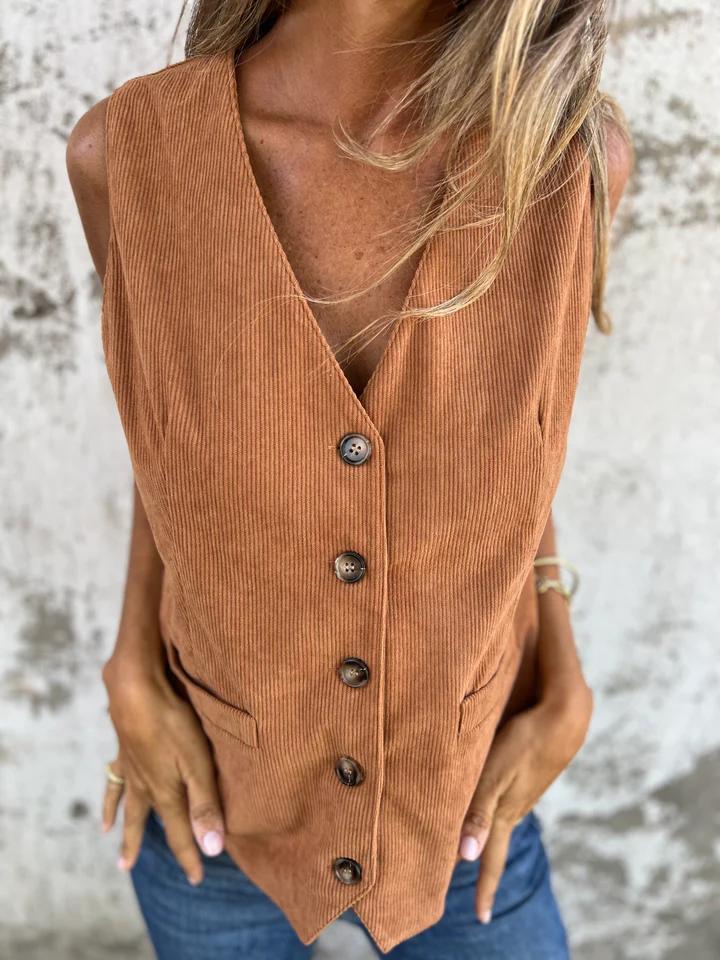 V-neck Single-breasted Sleeveless Vest